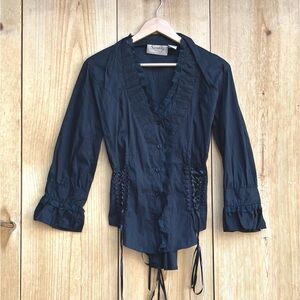 Scully Black Lace Up Blouse Sz Medium